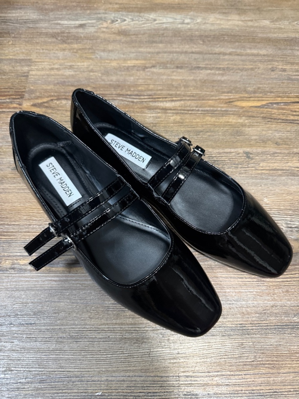 Steve Madden Black Patent Double-Strap Mary Jane Flats